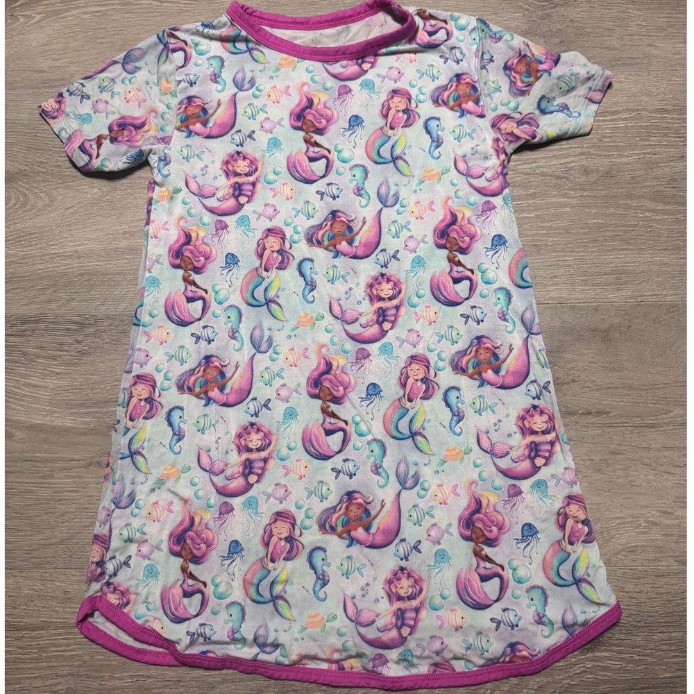 Birdie Bean Mermaid Nightgown Bamboo Ocean Print Pajama Dress Blue Pink 4T